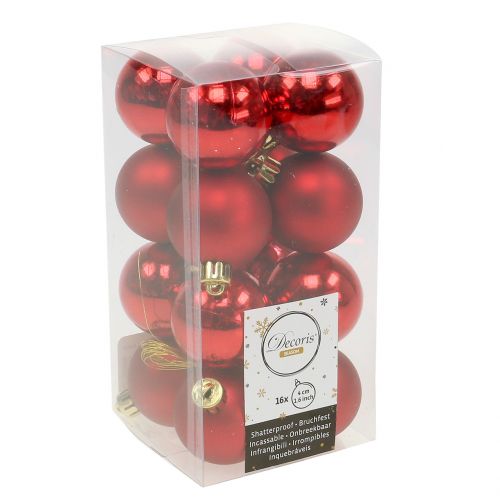 Floristik24 Bola de Natal vermelha pequena Ø4cm 16 unidades