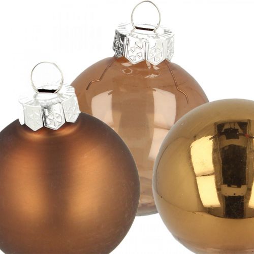 Floristik24 Bolas de Natal, mix de decoração de árvore, mini bolas de árvore de Natal marrom Alt.4,5cm Ø4cm vidro real 24 unid.
