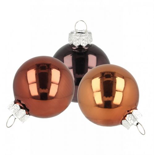 Floristik24 Decorações para árvores de Natal, bolas de Natal, mistura de bolas de árvore marrom Alt.4,5cm Ø4cm vidro real 24 unidades