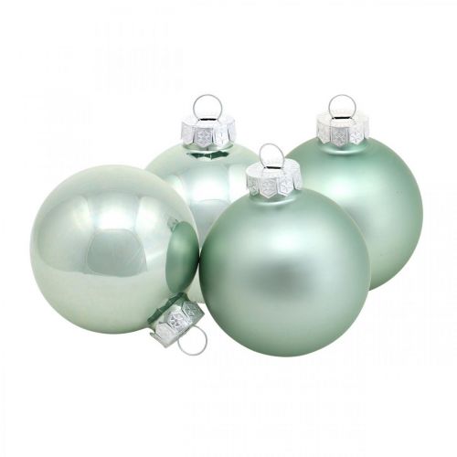 Floristik24 Decorações para árvores de Natal, mistura de bugigangas para árvores, mini bolas de Natal verde menta Alt.4,5cm Ø4cm vidro verdadeiro 24 unidades