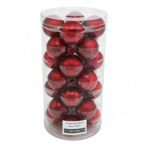 Itens Bola de árvore, decoração de árvore de Natal, bola de vidro marmorizado vermelho Alt.4,5cm Ø4cm vidro real 24 peças