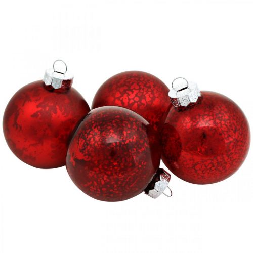 Floristik24 Bola de árvore, decorações para árvores de Natal, bola de vidro em mármore vermelho H4,5 cm Ø4 cm vidro real 24 unidades