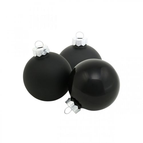 Itens Mini bolas para árvores de Natal, mistura de decorações para árvores, bolas de Natal pretas H4.5cm Ø4cm vidro real 24 unidades