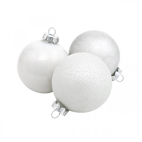 Floristik24 Pingente de árvore, globo de neve, decorações para árvores de Natal, decoração de inverno branco H4,5 cm Ø4 cm vidro real 24 unidades