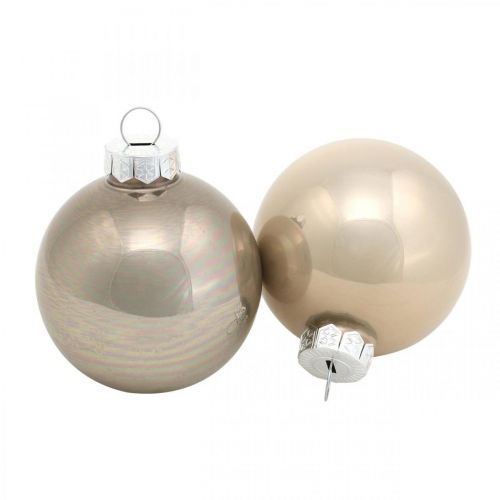Floristik24 Bola de árvore de Natal, decoração de árvore, bola de Natal bege/madrepérola Alt.6,5cm Ø6cm vidro verdadeiro 24 un.