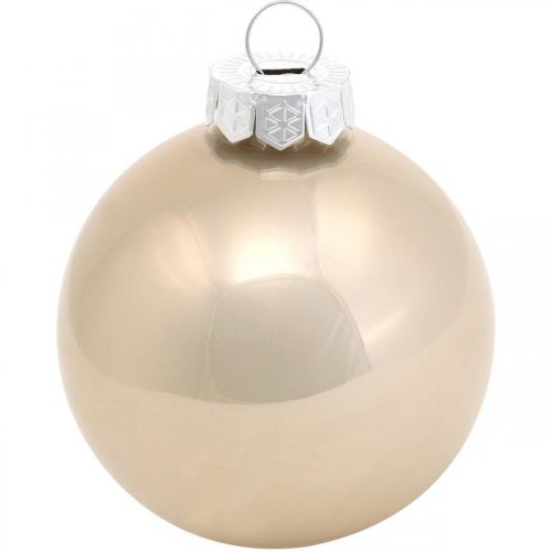 Floristik24 Bola de árvore de Natal, decoração de árvore, bola de Natal bege/madrepérola Alt.6,5cm Ø6cm vidro verdadeiro 24 un.