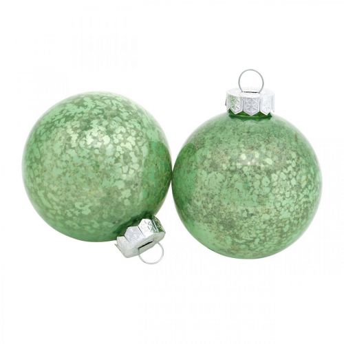Floristik24 Bola de Natal, decorações para árvores de Natal, bola de vidro em mármore verde H6,5 cm Ø6 cm vidro real 24 unidades