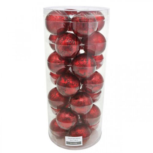 Itens Bola de árvore de Natal, pingente de árvore, bola de Natal marmorizada vermelha Alt.6,5cm Ø6cm vidro verdadeiro 24 unid.