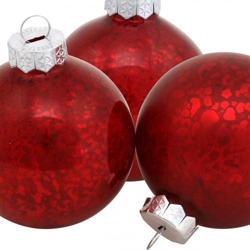 Itens Bola de árvore de Natal, pingente de árvore, bola de Natal em mármore vermelho H6,5 cm Ø6 cm vidro real 24 unidades