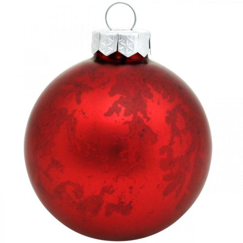 Floristik24 Bola de árvore de Natal, pingente de árvore, bola de Natal marmorizada vermelha Alt.6,5cm Ø6cm vidro verdadeiro 24 unid.