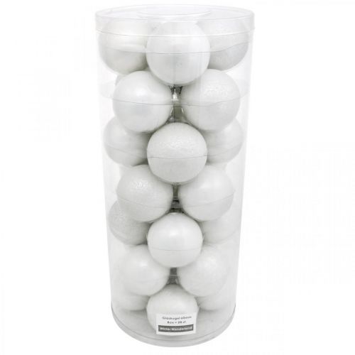 Itens Globo de neve, pingente de árvore, decoração de árvore de Natal, decoração de inverno branco Alt.6,5cm Ø6cm vidro real 24 unidades