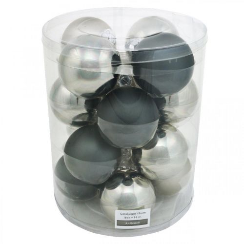 Floristik24 Bauble, enfeites de árvore de natal, bola de natal preta/prata/madre pérola H8.5cm Ø7.5cm vidro real 12 peças