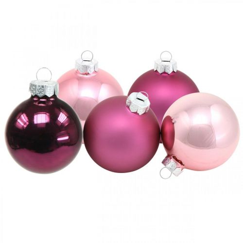Mini bolas de árvore, mistura de bola de Natal, pendente de árvore de Natal violeta H4.5cm Ø4cm vidro real 24 unidades