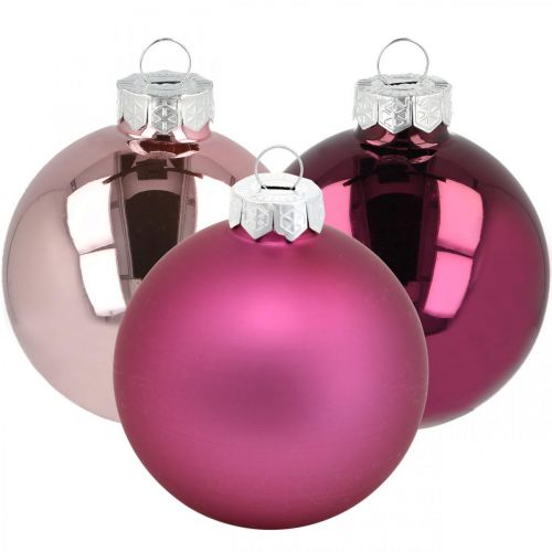 Itens Bolas de Natal, decorações para árvores de Natal, bolas de árvores violeta H6,5 cm Ø6 cm vidro real 24 unidades