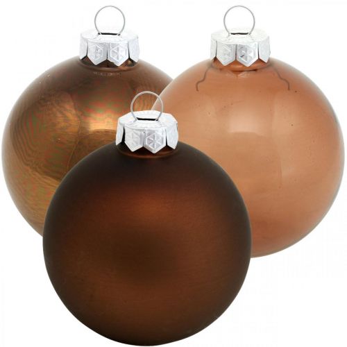 Floristik24 Bola de árvore de natal, enfeites de árvore, bolas de natal marrons H6.5cm Ø6cm vidro verdadeiro 24uds