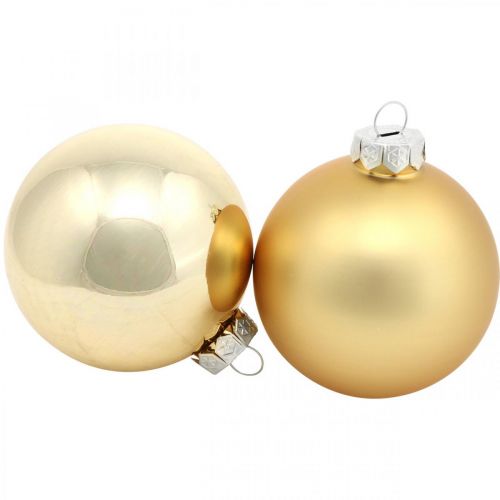 Itens Bola de árvore, decorações para árvores de Natal, bola de Natal dourada H8,5 cm Ø7,5 cm vidro real 12 unidades