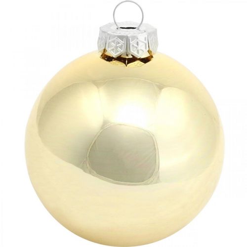 Itens Bola de árvore, decorações para árvores de Natal, bola de Natal dourada H8,5 cm Ø7,5 cm vidro real 12 unidades