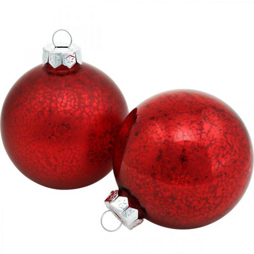 Floristik24 Decorações para árvores de Natal, pingentes de árvores, bolas de Natal em mármore vermelho H8,5 cm Ø7,5 cm vidro real 14 unidades