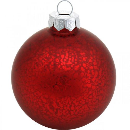 Floristik24 Decorações para árvores de Natal, pingentes de árvores, bolas de Natal em mármore vermelho H8,5 cm Ø7,5 cm vidro real 14 unidades