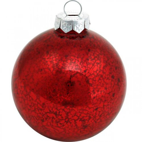 Floristik24 Decorações para árvores de Natal, pingentes de árvores, bolas de Natal em mármore vermelho H8,5 cm Ø7,5 cm vidro real 14 unidades