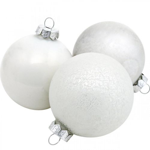 Floristik24 Bola de natal, bola de neve, decoração de árvore de natal, bola de vidro branca H8,5cm Ø7,5cm vidro real 14 unidades