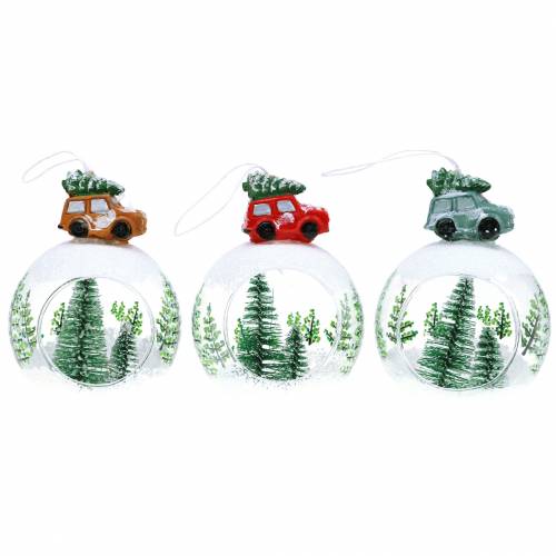Floristik24 Bola de vidro, decorações para árvores de Natal, carro Ø8cm 3 unidades