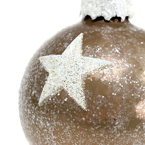 Itens Bola de vidro de Natal com padrão de estrela marrom claro Ø6cm 6 unidades