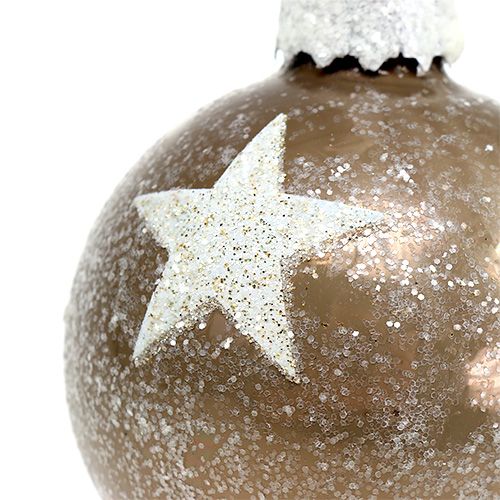 Floristik24 Bola de vidro de Natal com padrão de estrela marrom claro Ø6cm 6 unidades