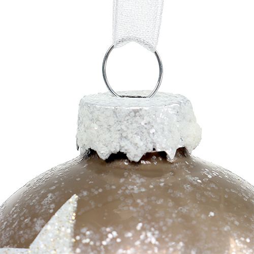 Floristik24 Bola de vidro de Natal com padrão de estrela marrom claro Ø6cm 6 unidades