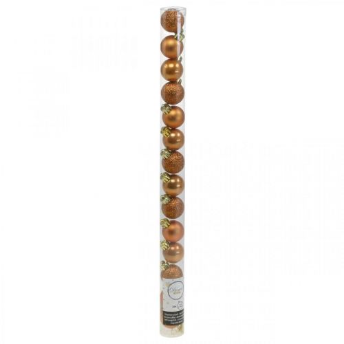 Floristik24 Mini bola de árvore de Natal, mistura de decoração de árvore, bola de Natal laranja Ø2,5 cm de plástico 14 unidades