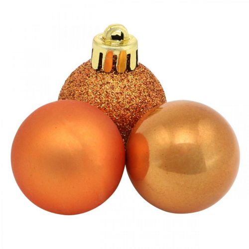 Floristik24 Mini bola de árvore de Natal, mistura de decoração de árvore, bola de Natal laranja Ø2,5 cm de plástico 14 unidades