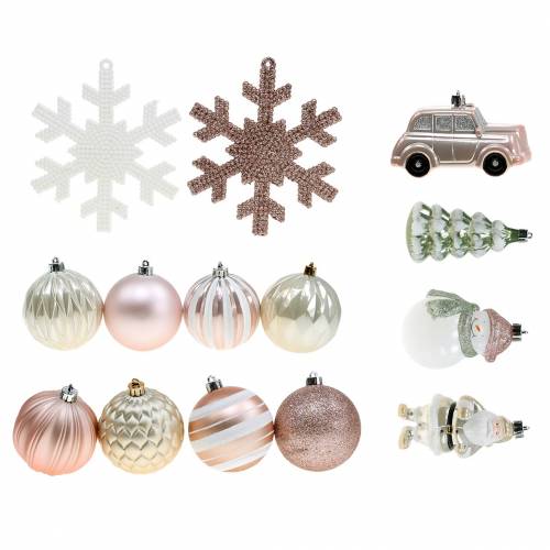  Decorações para árvores de Natal em um conjunto de plástico  verde, branco e rosa antigo 25 unidades - compre barato online