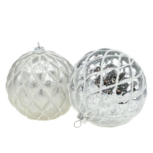 Floristik24 Bolas de Natal com padrão de diamante prata mate, brilhante Ø8cm 2 unidades