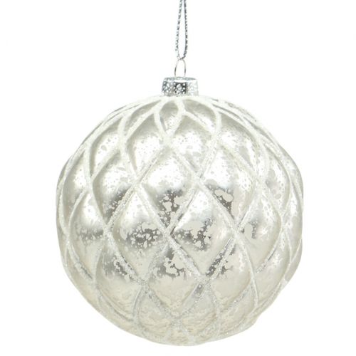 Floristik24 Bolas de Natal com padrão de diamante prata mate, brilhante Ø8cm 2 unidades