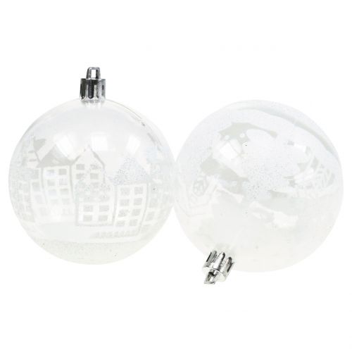 Floristik24 Bola de Natal em plástico branco, transparente Ø8cm 2pçs