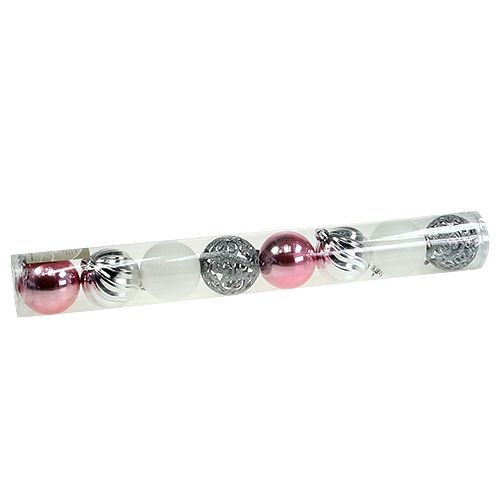 Floristik24 Sortido de bolas de Natal de plástico rosa-prata. Ø8cm 8pcs
