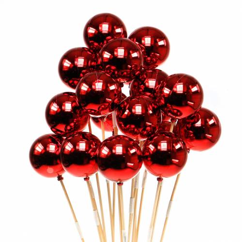 Floristik24 Bola de Natal em palito Ø6cm vermelho 18 unidades