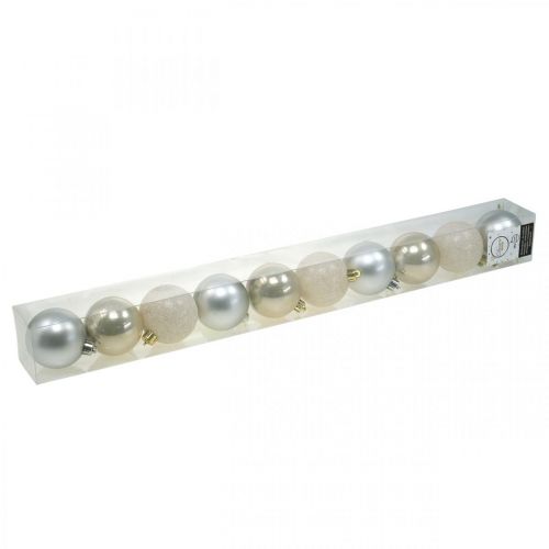 Floristik24 Decorações para árvores, bolas de Natal, decorações de Advento, pingentes para árvores de Natal prata / madrepérola / creme de plástico Ø5,5 cm 10 unidades