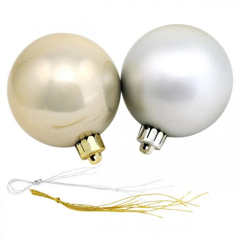 Floristik24 Decorações para árvores, bolas de Natal, decorações de Advento, pingentes para árvores de Natal prata / madrepérola / creme de plástico Ø5,5 cm 10 unidades