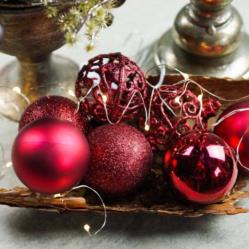 Floristik24 Bola de Natal vermelho escuro Ø6cm 16 unidades