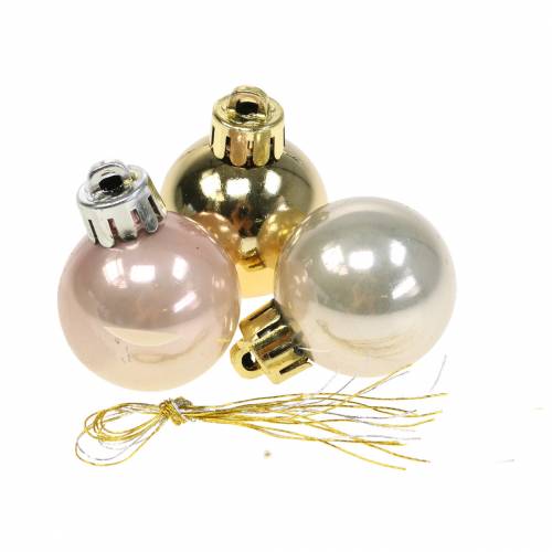 Floristik24 Decorações para árvores de Natal Bolas de Natal ouro, branco, rosa 3 cm 14 unidades