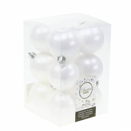 Floristik24 Decorações para árvores de Natal Bola de Natal branca Ø6cm 12 unidades