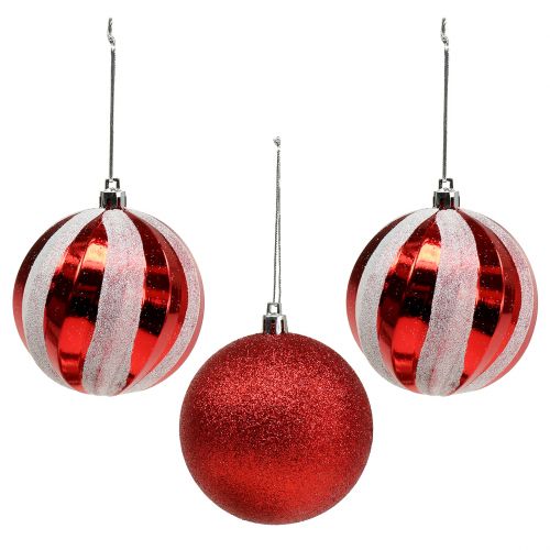 Floristik24 Bolas de Natal feitas de plástico vermelho, branco Ø8cm 3 unidades