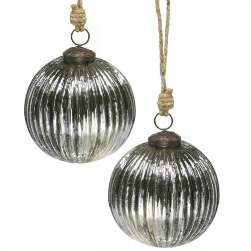 Bolas de natal de vidro bolas de árvore de natal prata com ranhuras Ø10cm 2pcs