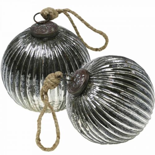 Floristik24 Bolas de natal de vidro bolas de árvore de natal prata com ranhuras Ø10cm 2pcs