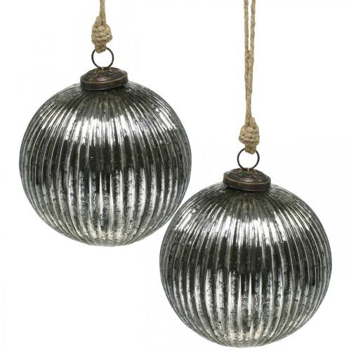 Bolas de natal de vidro bolas de árvore de natal prata com ranhuras Ø12cm 2pcs
