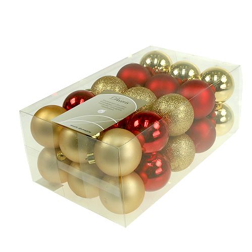 Floristik24 Bolas de Natal douradas, vermelho mix plástico Ø6cm 30p