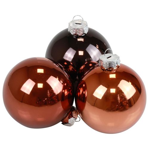 Bolas de Natal vidro marrom mix bolas de árvore brilhantes Ø7,5cm 12 peças