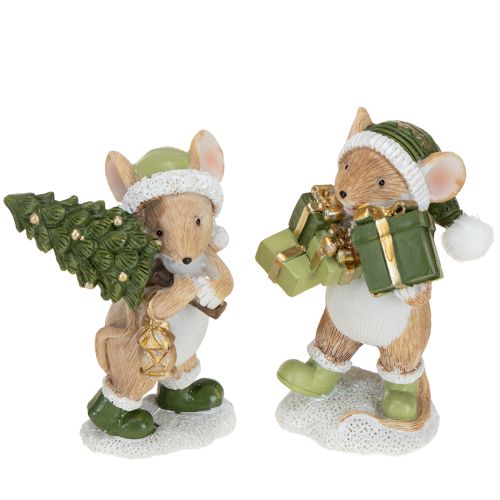 Floristik24 Decoração de Natal com ratos, verde, marrom, altura 8 cm, 2 peças