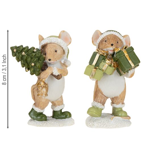 Itens Decoração de Natal com ratos, verde, marrom, altura 8 cm, 2 peças